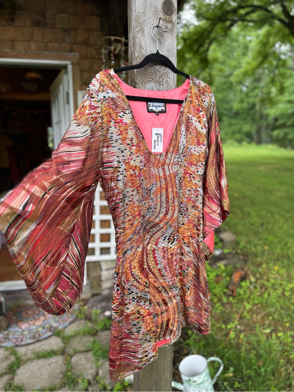 Meghan Los Angeles Boho Print Silk Tunic Mini Dress